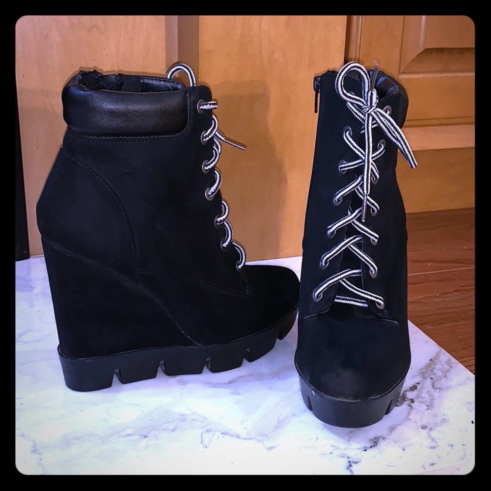 Black Platform Wedge Booties